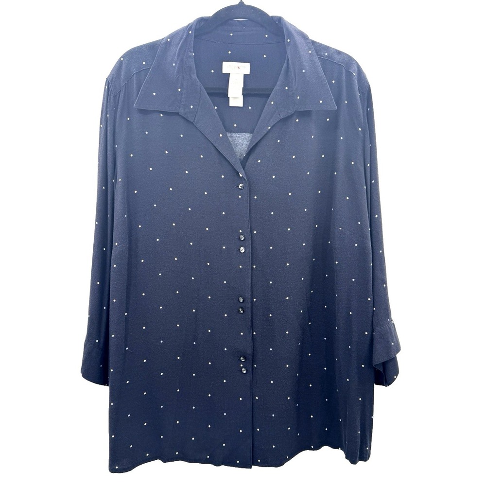 VTG Liz Claiborne Polka Dot 3/4 Sleeve Top 2XL Retro Preppy Cottagecore Office